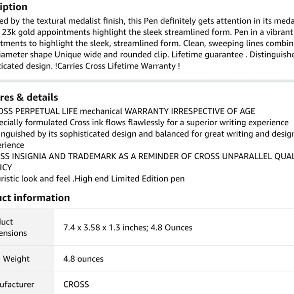 Cross ATX 23KT Gold and Chrome Medalist Medium Ballpoint Pen - Picture 8 of 8